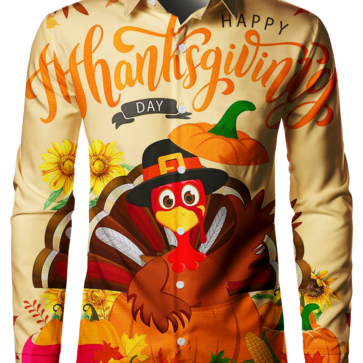 Men's Turkey Thanksgiving Button Up Funny Animal Vacation Fall Long Sleeve Shirt