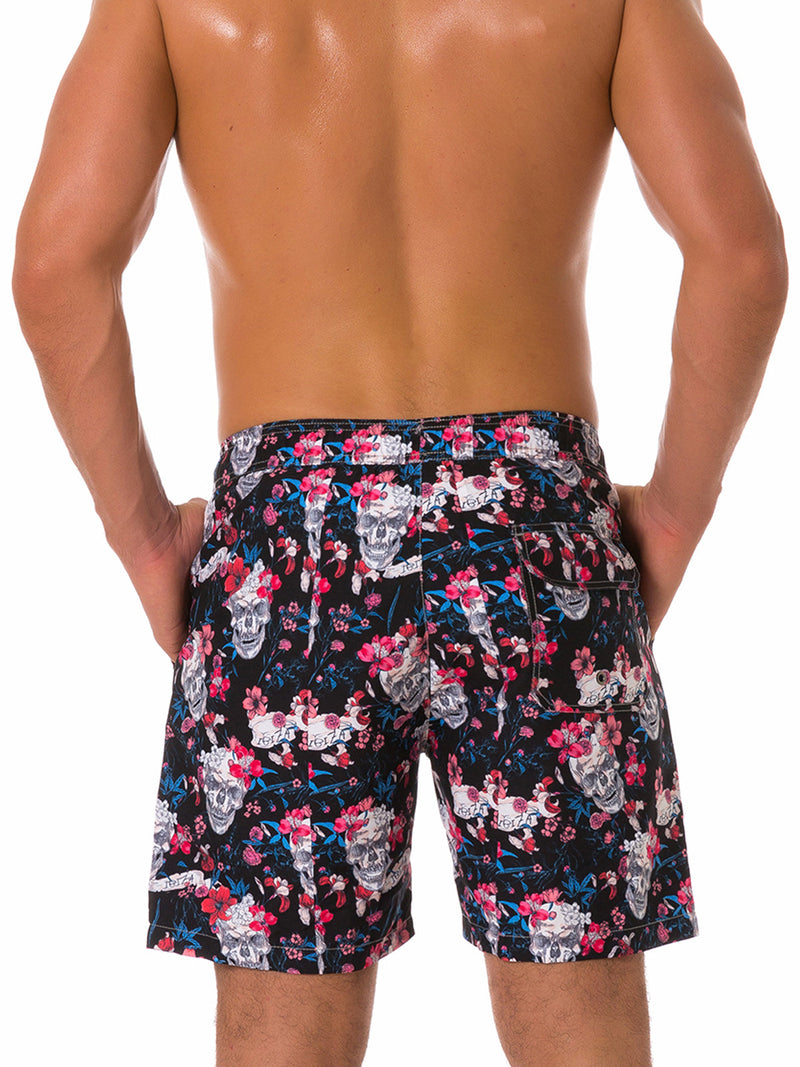 Men's Summer Skull Print Casual Beach Holiday Shorts Swimming Trunks