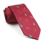 Men's Christmas Tree Candy Cane Print Burgundy Xmas Tie