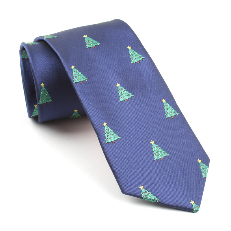 Men's Christmas Tree Navy Blue Xmas Party Tie