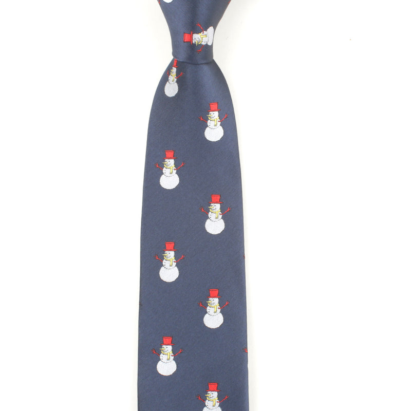 Men's Christmas Snowman Holiday Navy Blue Xmas Party Tie