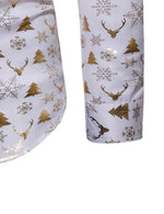Men's Christmas Gold Print Xmas Party Button Up Long Sleeve Dress Shirt