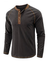 Men's Henry Collar Casual  Solid Color Long Sleeve T-Shirt