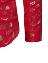 Men's Christmas Gold Print Xmas Party Button Up Long Sleeve Dress Shirt