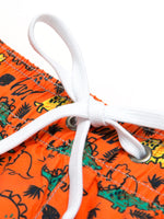 Men's Summer Fun Dinosaur Print Orange Beach Shorts Swimming Trunks