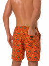 Men's Summer Fun Dinosaur Print Orange Beach Shorts Swimming Trunks