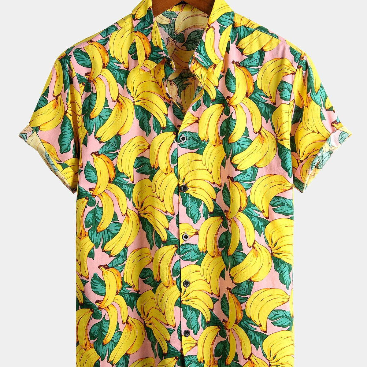 Men's Banana Cotton Yellow Fruit Print Tropical Hawaiian Aloha Shirt