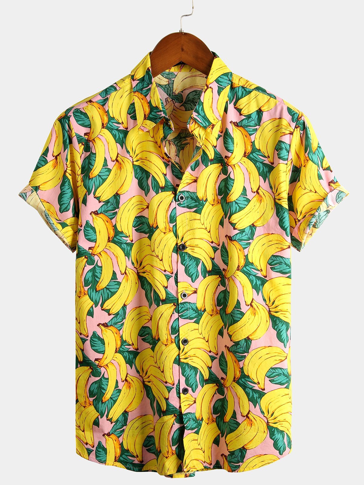 Men's Banana Cotton Yellow Fruit Print Tropical Hawaiian Aloha Shirt