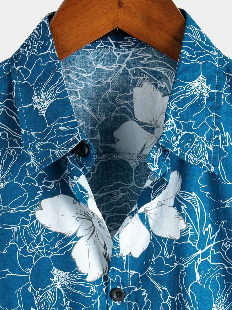 Men's Floral Print Holiday Cotton Shirt
