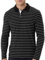 Men's Casual Breathable Cotton Striped Long Sleeve Polo Shirt