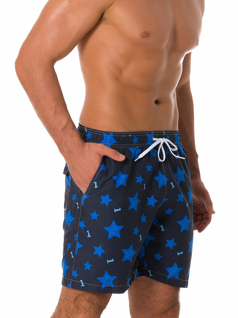Men's Summer Casual Blue Stars Beach Shorts Swimming Trunks