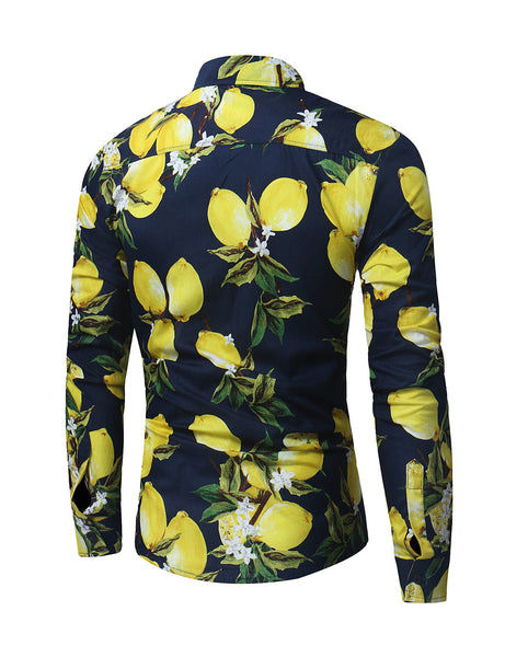 Men's Tropical Lemon Fruit Print Button Up Cotton Long Sleeve Shirt ...