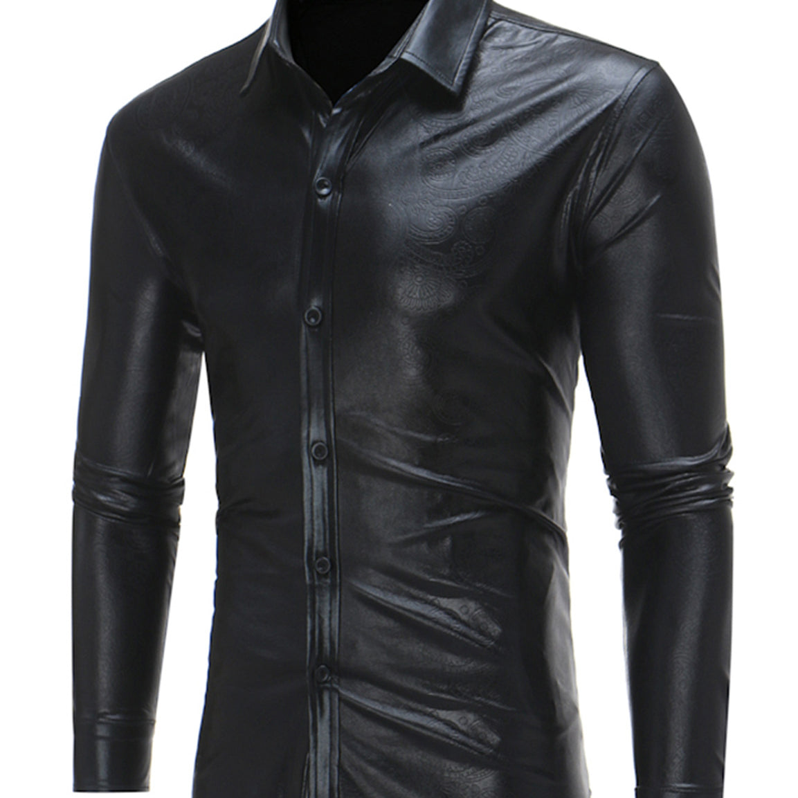 Men's Party Nightclub Button Up Cool Leather Long Sleeve Shirt