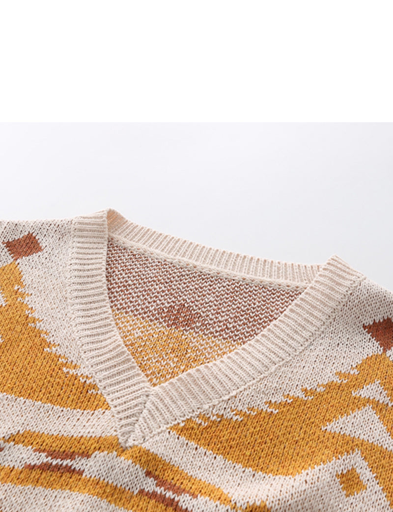 Men's Vintage V Neck Casual Beige Long Sleeve Knit Fall Winter Sweater