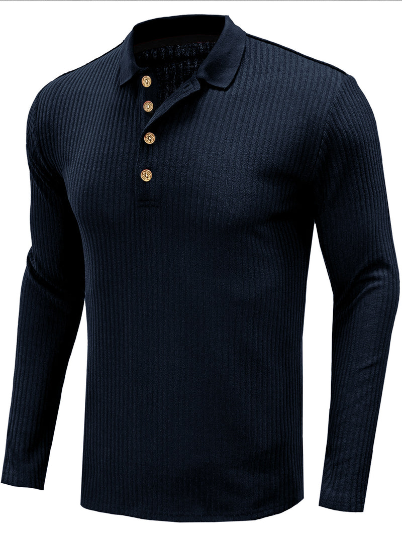 Men's Casual Solid Color Long Sleeve Polo Shirt