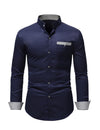 Men's Stand Collar Solid Pocket Button Up Long Sleeve Shirt