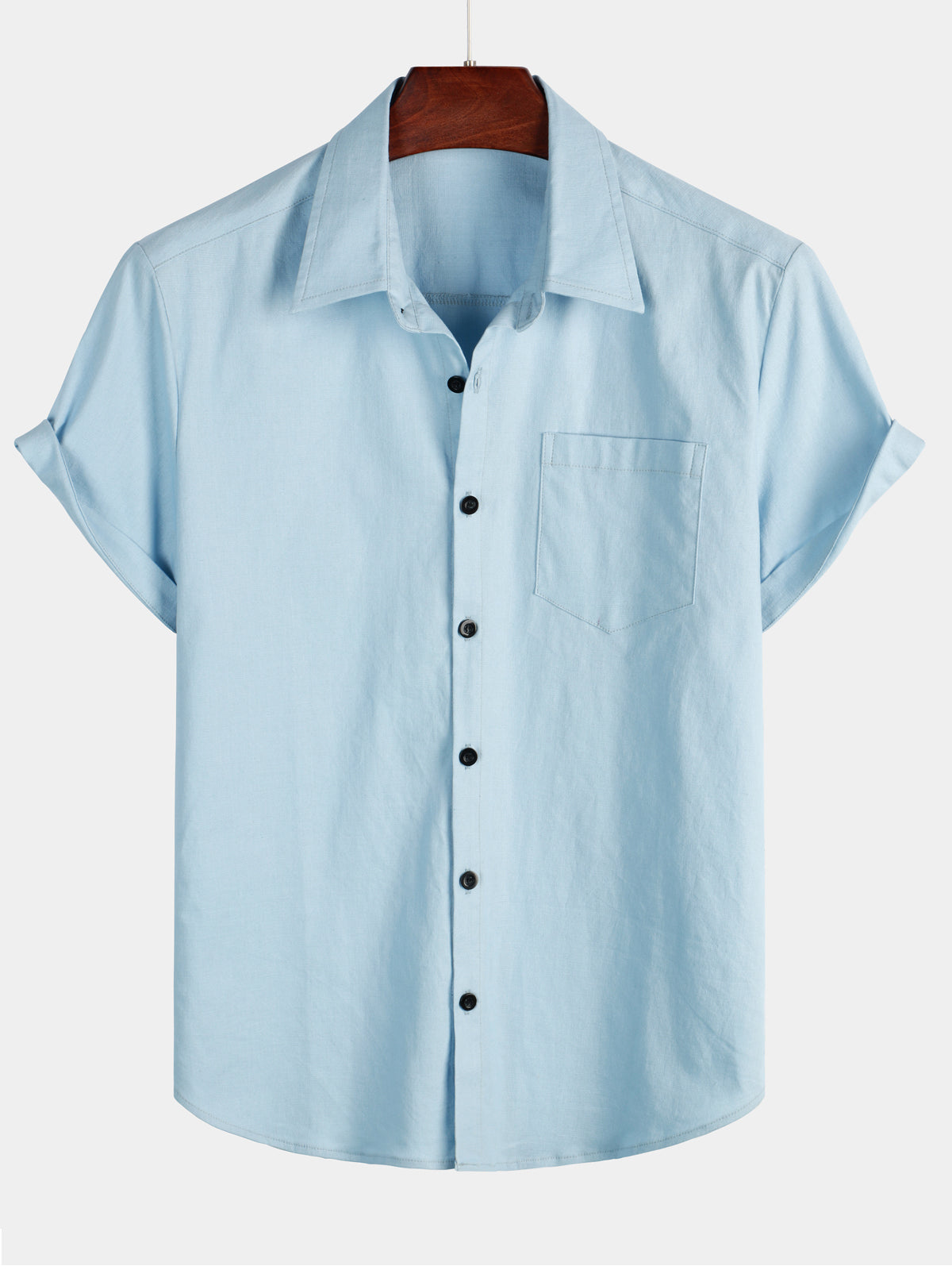 Men's Solid Color Linen Cotton Pocket Casual Button Short Sleeve Shirt