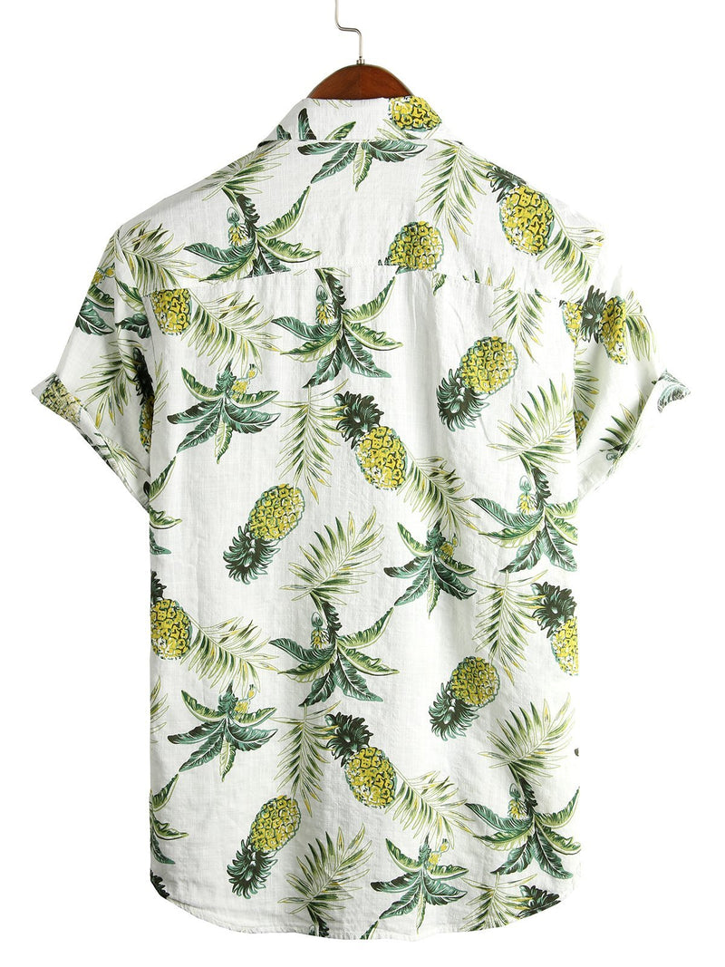 Men's Hawaii Floral Pineapple Tropical Fruit Printed Cotton Shirt