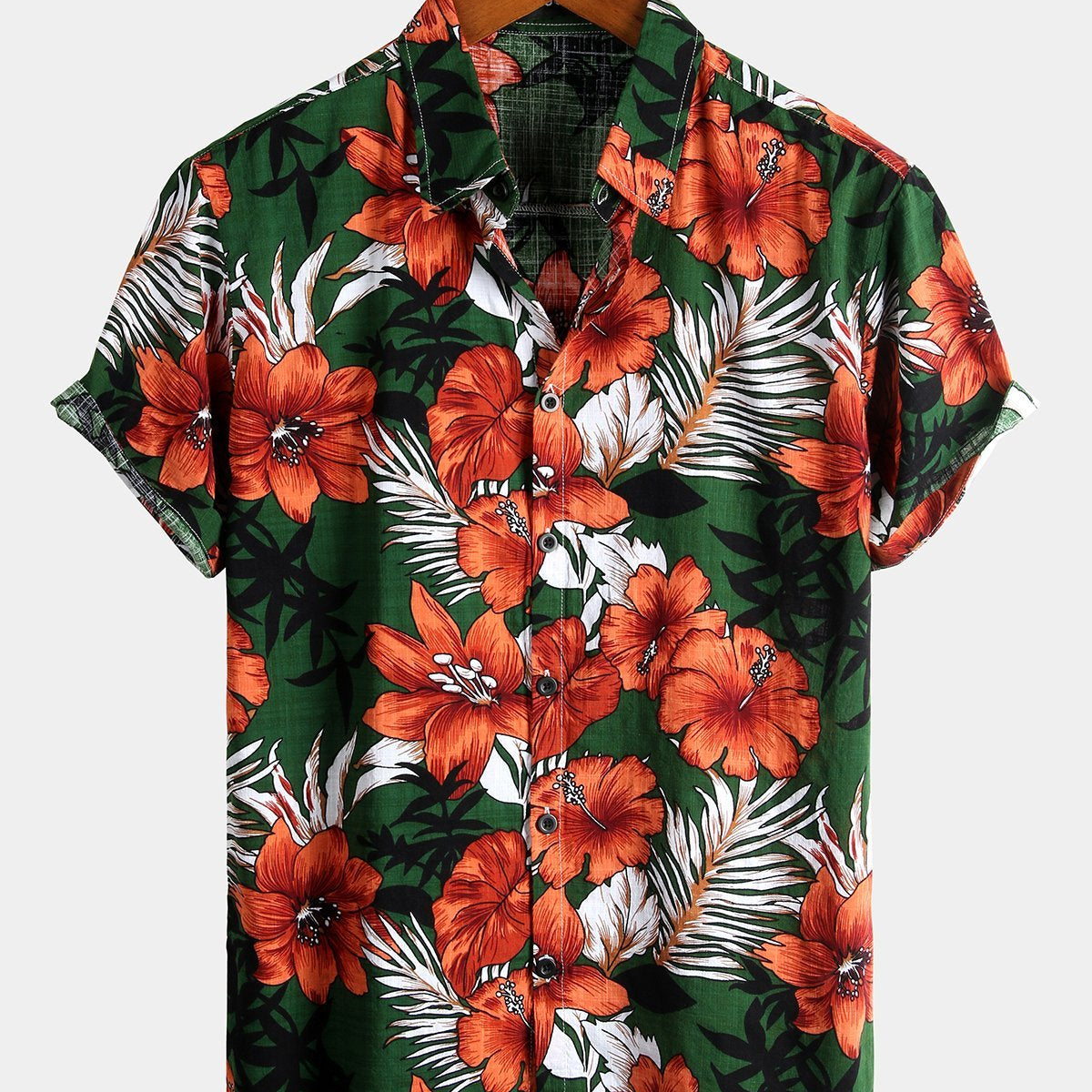 Men's Hawaiian Tropical Plant Floral Print Cotton Short Sleeve Shirts