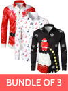 Bundle Of 3 | Men's Christmas Santa Button Up Long Sleeve Shirt