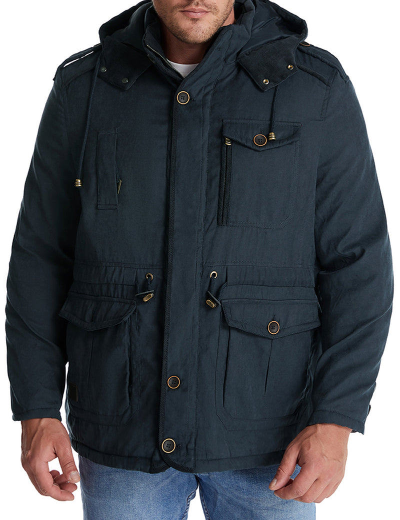 Men's Casual Hooded Sherpa Lined Windproof Coat Warm Winter Jacket