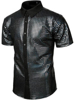 Men's Dress Shirt Sequins Button Down Shirts Disco Party Costume