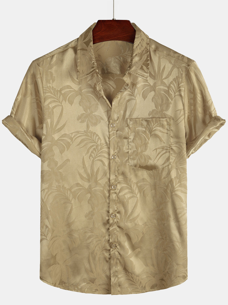 Men's Jacquard Flowers Button Up Pocket Floral Summer Cool Short Sleeve Tops Beach Vacation Shirt