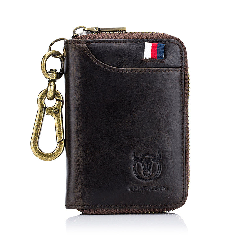 Men's Genuine Leather Wallet Keychain Wallet Coin Purse, Coffee