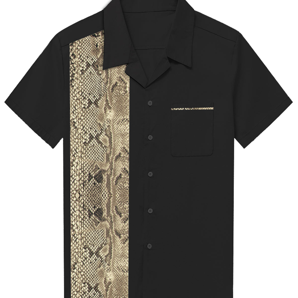 Men's Vintage 50's Cotton Bowling Snake Print Short Sleeve Shirt