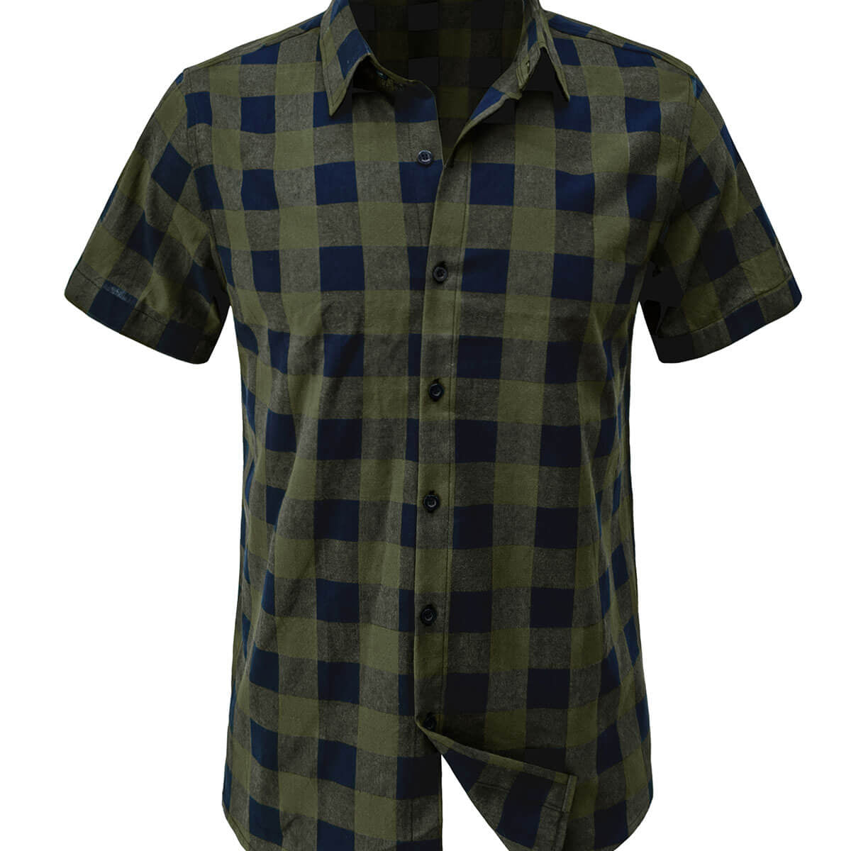 Men's Casual Plaid Cotton Button Up Check Short Sleeve Shirt