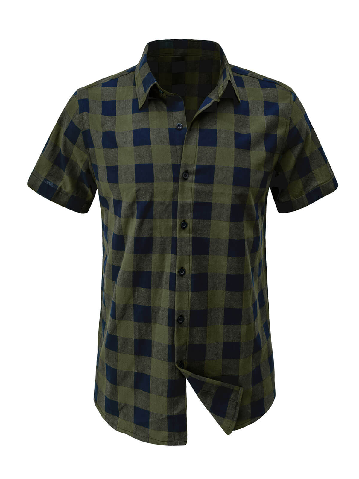 Men's Casual Plaid Cotton Button Up Check Short Sleeve Shirt