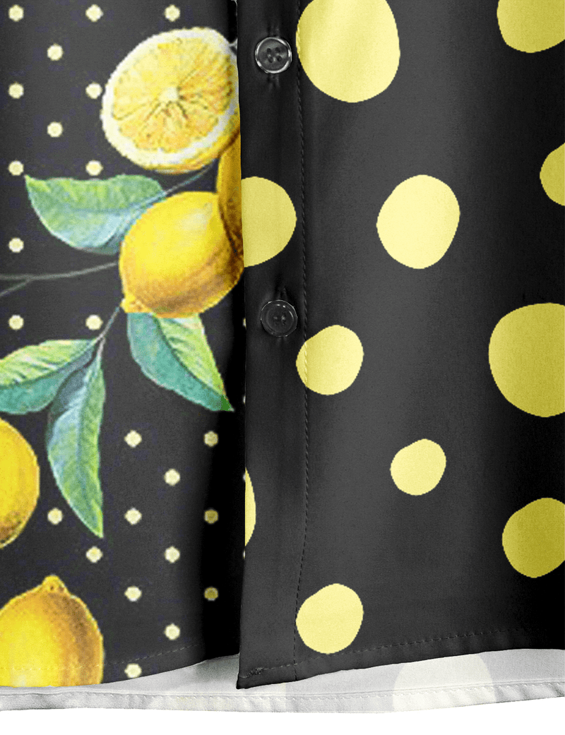Men's Lemon Polka Dot Patchwork Print Short Sleeve Vacation Button Up Shirt