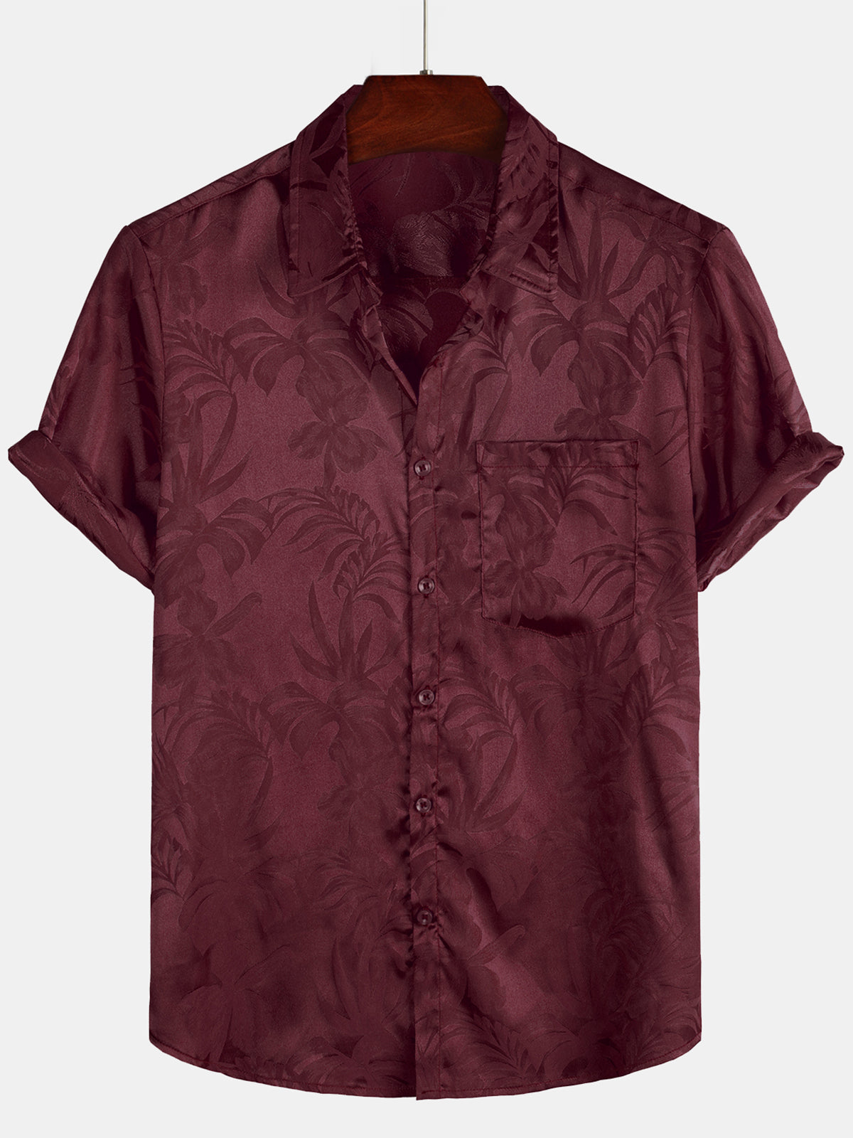 Men's Jacquard Flowers Button Up Pocket Floral Summer Cool Short Sleeve Tops Beach Vacation Shirt