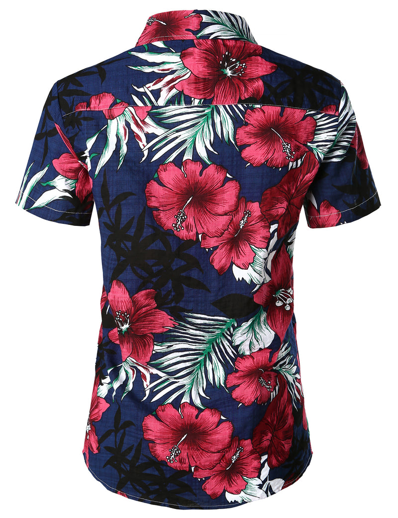 Women's Floral Print Blouse Flower Hawaiian Cotton Short Sleeve Beach Summer Aloha Shirt
