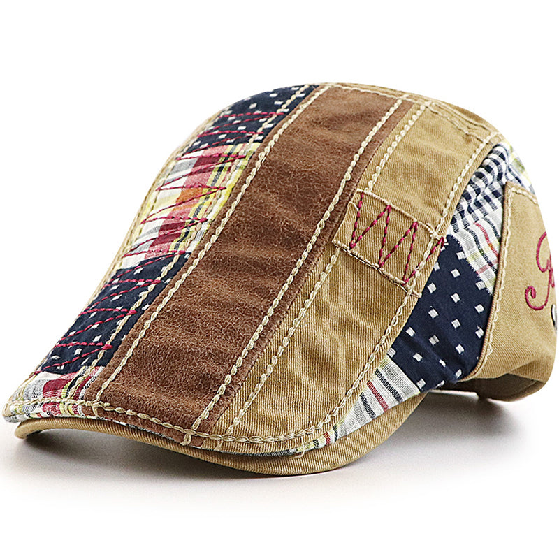 Men's cotton adjustable casual embroidered plaid fashion cap