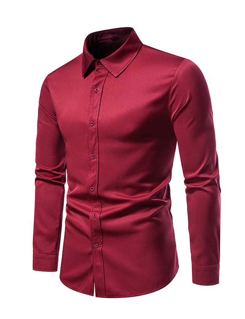 Men's Solid Color Classic Button Up Long Sleeve Casual Shirt