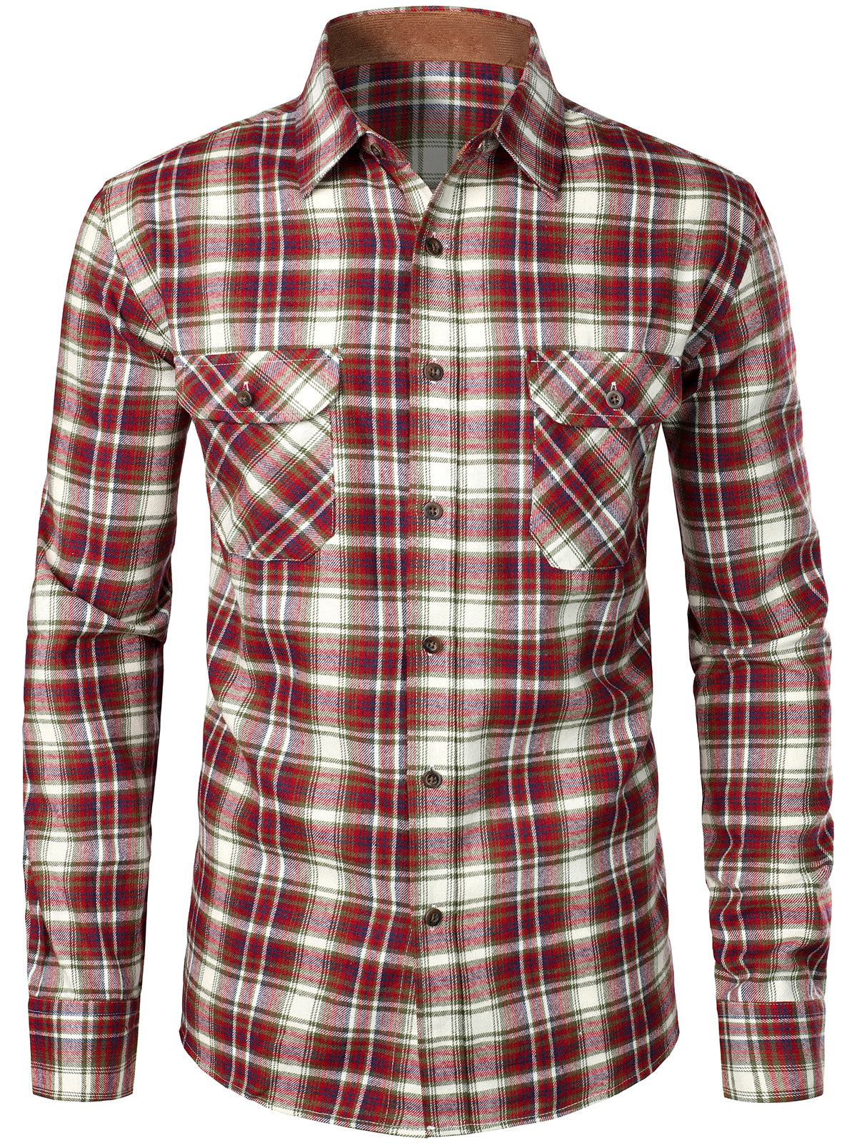 Men's Button Up Regular Fit Long Sleeve Plaid Flannel Casual Shirts