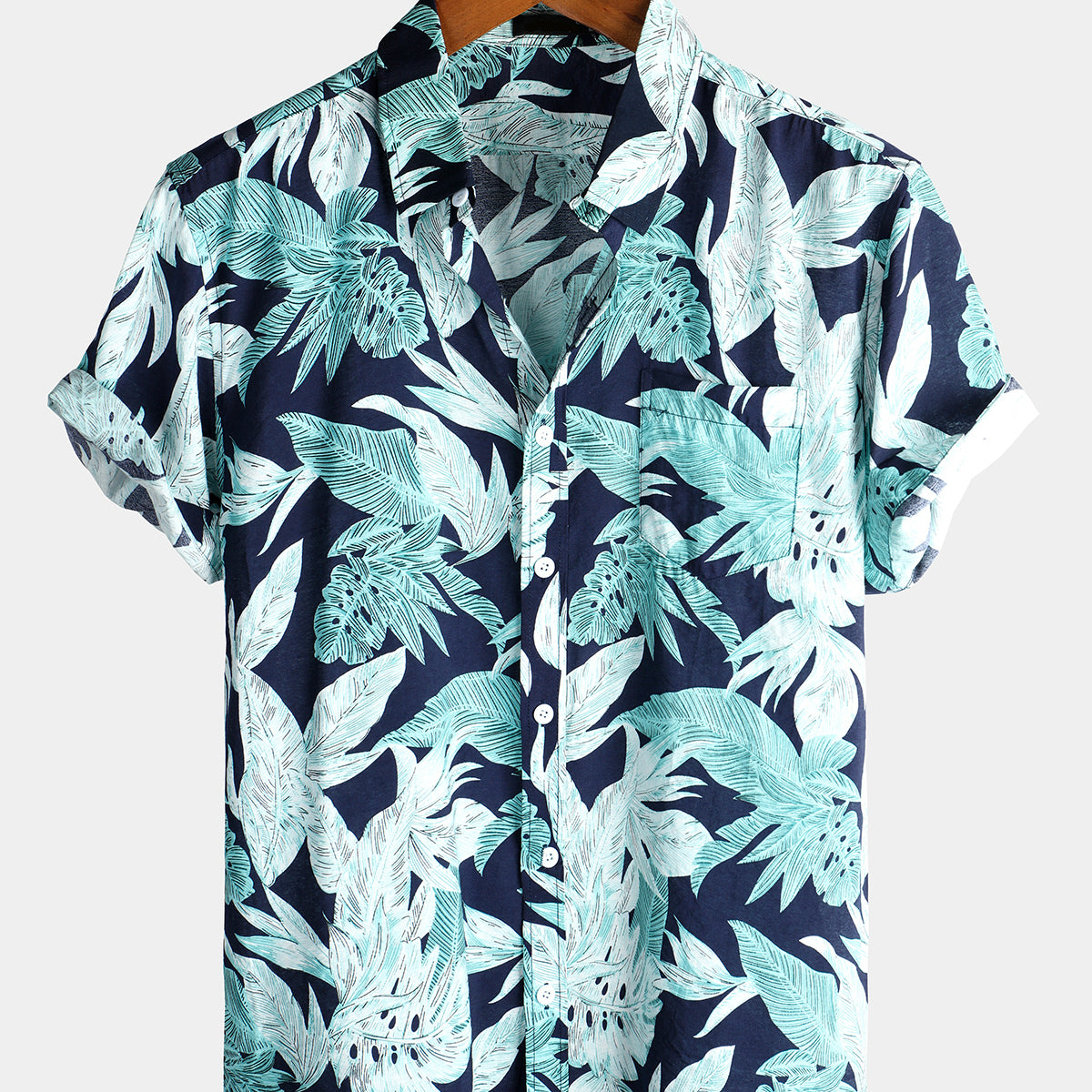 Men's Cotton Blue Floral Holiday Short Sleeve Shirt