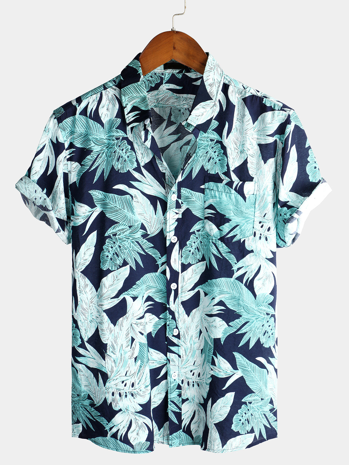 Men's Cotton Blue Floral Holiday Short Sleeve Shirt