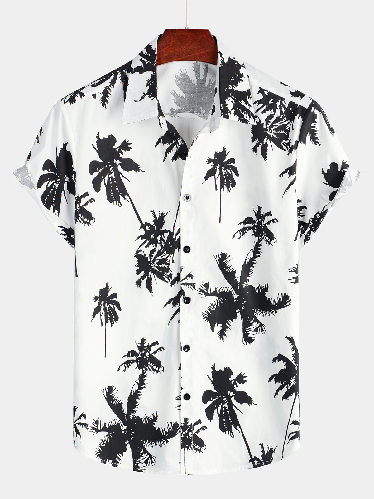 Men's Tropical Palm Tree Print Cotton White Hawaiian Short Sleeve Summer Beach Cruise Camp Shirt