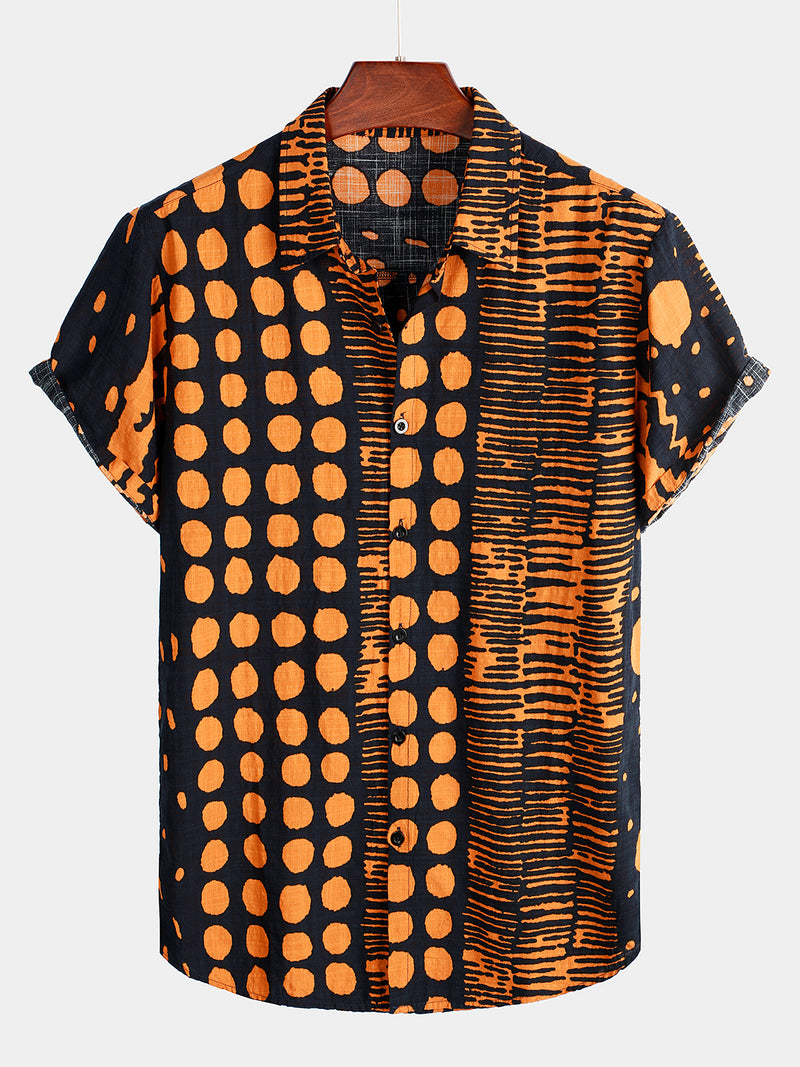 Men's Orange Boho Short Sleeve Retro Shirt