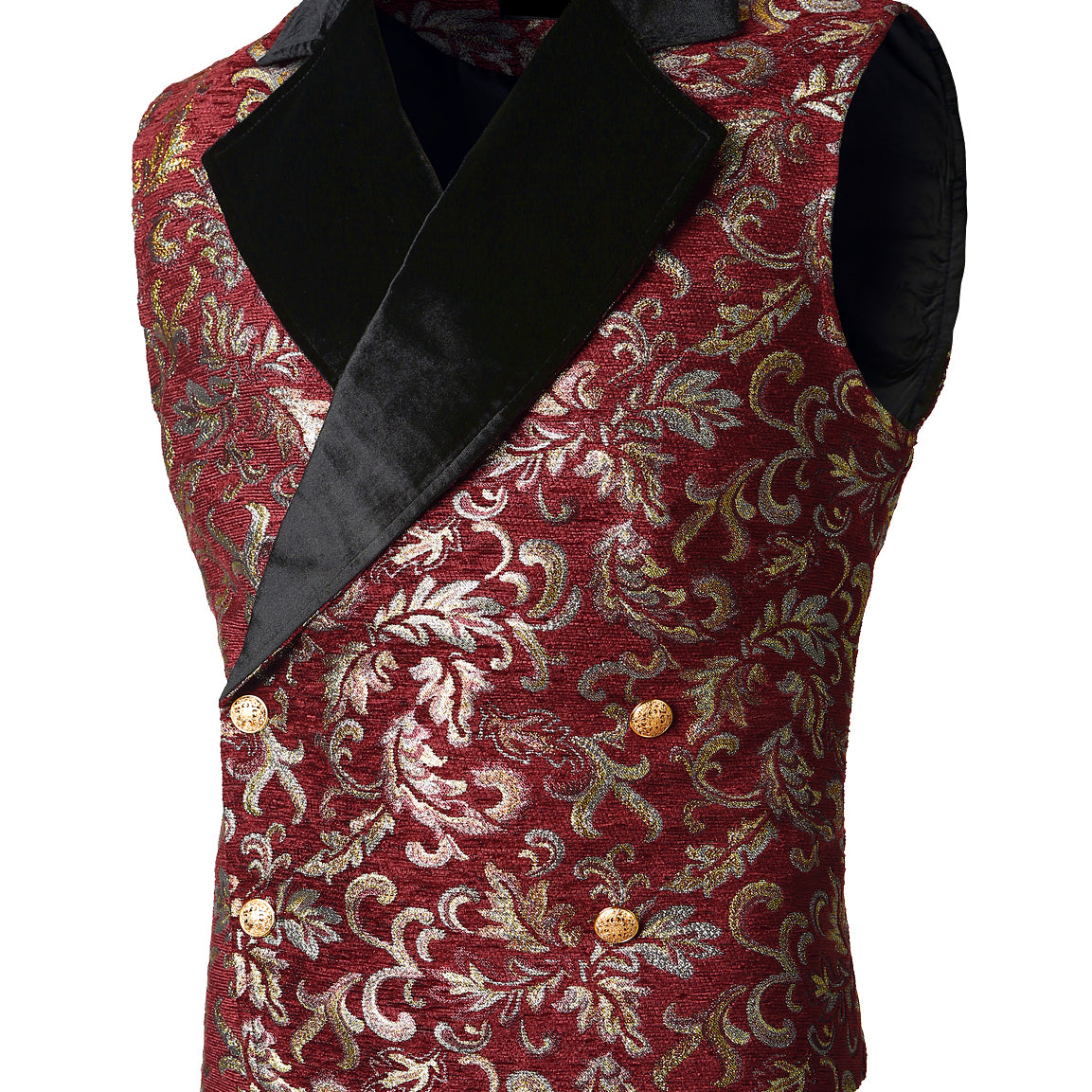 Mens Victorian Double Breasted Vest Vintage Floral Navy Blue Gothic Steampunk Waistcoat