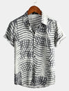 Men's Short Sleeve Striped Printed Retro Cotton Shirt