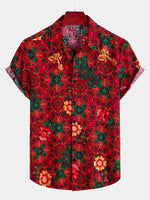 Men's Vintage Floral Print Hawaiian Cotton Short Sleeve Shirt