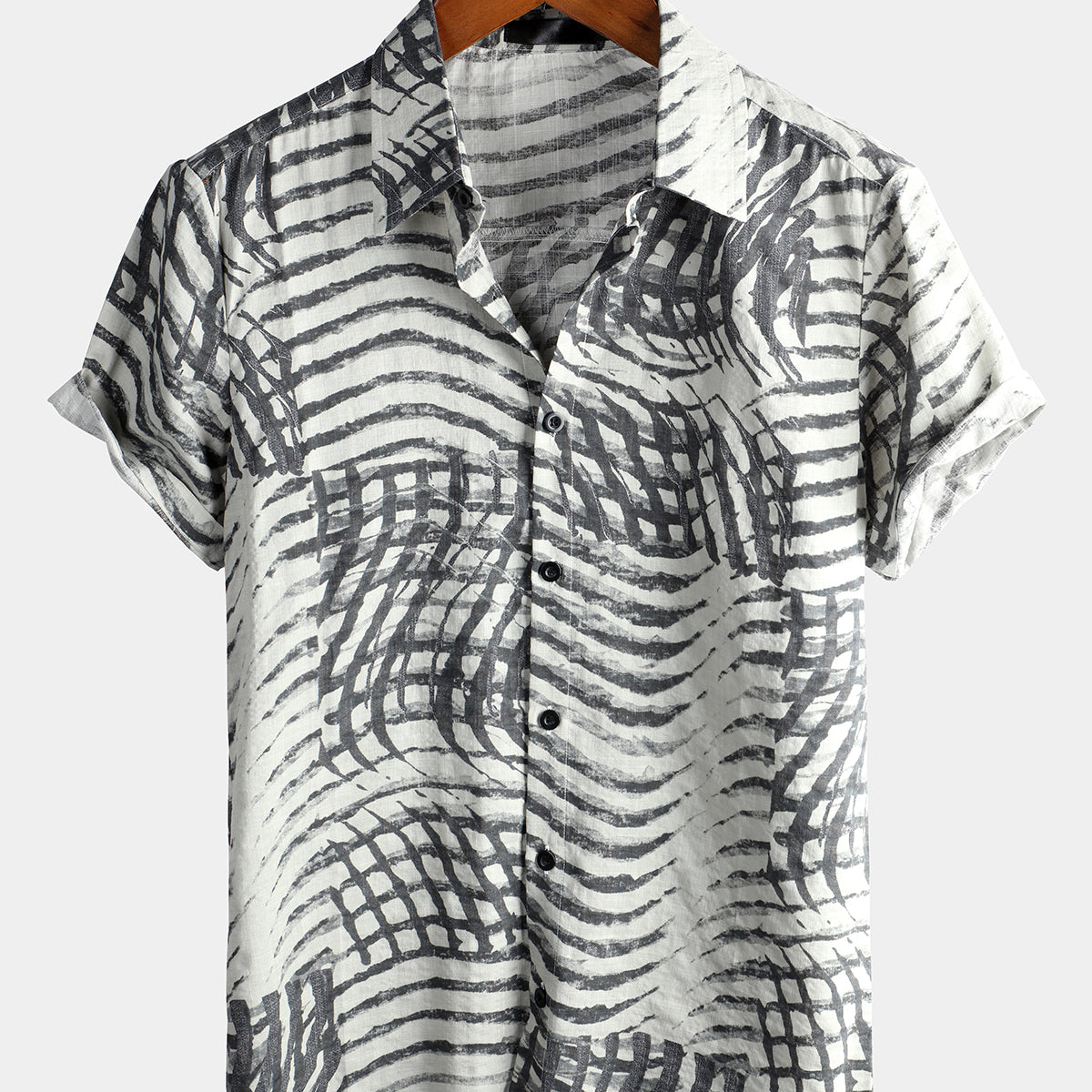 Men's Short Sleeve Striped Printed Retro Shirt