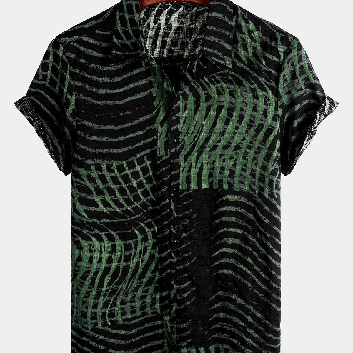Men's Summer Short Sleeve Green Retro Printed Shirt
