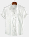 Men's Jacquard Vintage Elegant Button Up Pocket Short Sleeve Casual Shirt