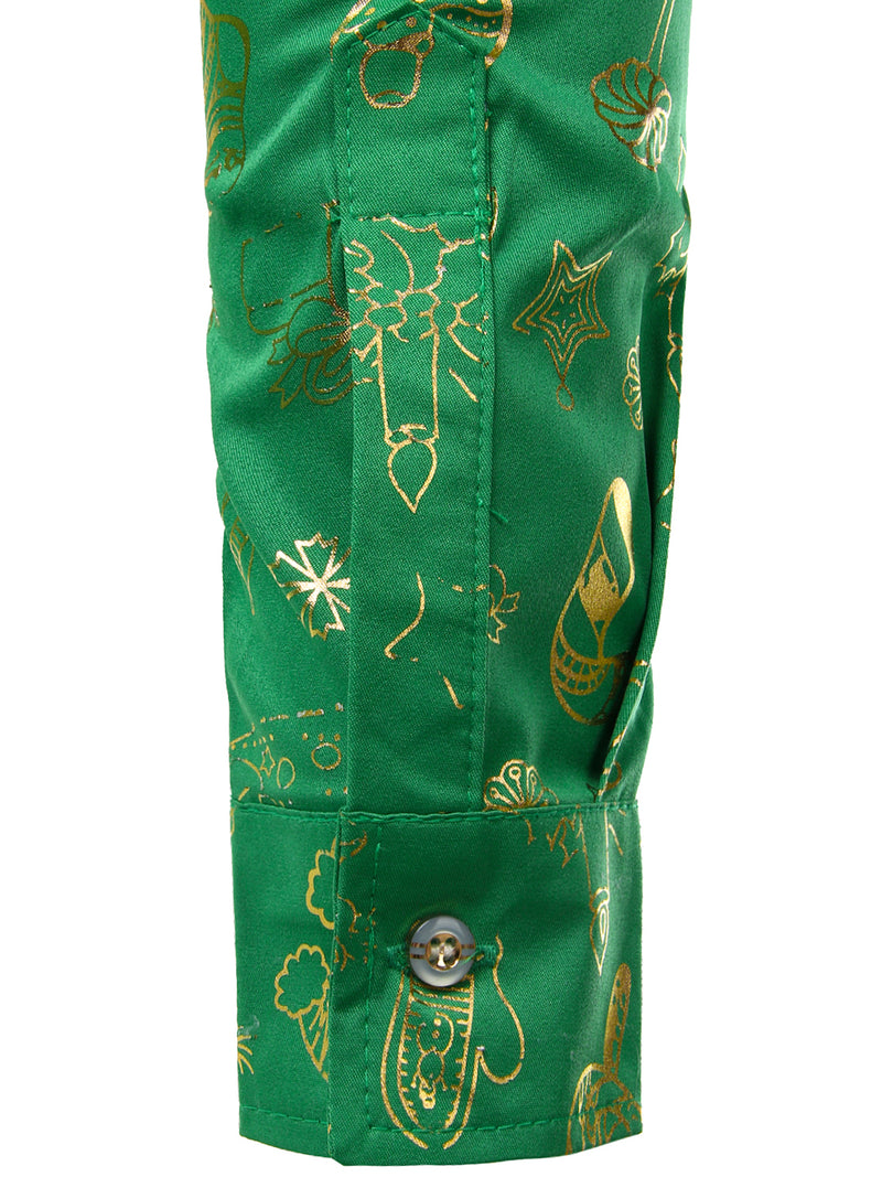 Men's Christmas Print Regular Fit Green Long Sleeve Dress Shirt