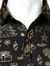 Men's Christmas Print Regular Fit Black Long Sleeve Dress Shirt