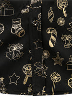 Men's Christmas Print Regular Fit Black Long Sleeve Dress Shirt